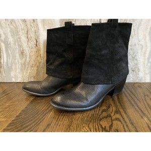 Franco Sarto Boot Size 7 Black A Dart Foldover Leather Suede Bootie Short Ankle